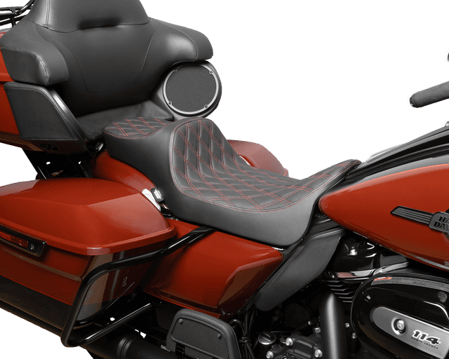 DRAG SPECIALTIES SEATS 0801-1925 Predator III Seat - Extended Reach - Double Diamnd - Red Stitching - FLH/FLT '08-'24 — image 2 of 4