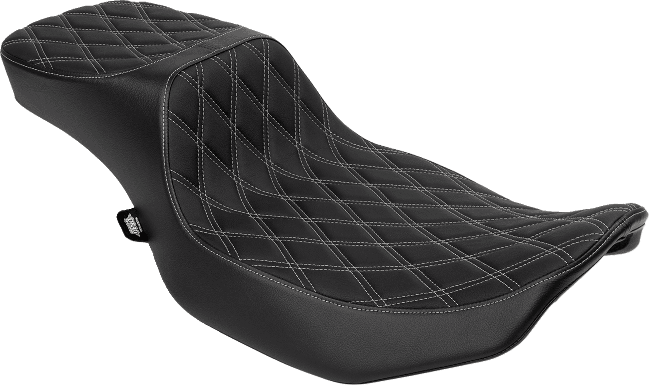 DRAG SPECIALTIES SEATS 0801-1942 Performance Predator 2-Up Seat - Extended Reach - Vinyl - Silver Double Diamond Stitch
