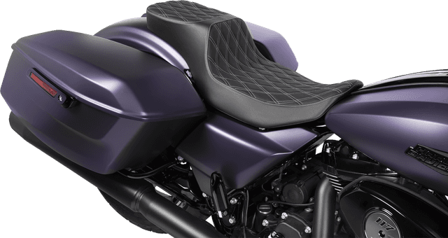 DRAG SPECIALTIES SEATS 0801-1942 Performance Predator 2-Up Seat - Extended Reach - Vinyl - Silver Double Diamond Stitch — image 3 of 4