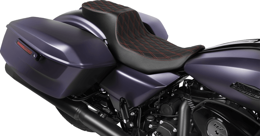 DRAG SPECIALTIES SEATS 0801-1943 Performance Predator 2-Up Seat - Extended Reach - Vinyl - Red Double Diamond Stitch — image 3 of 4