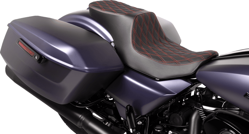 DRAG SPECIALTIES SEATS 0801-1950 Predator 2-Up Seat - Vinyl - Double Diamond Red Stitch - w/o Backrest - FLT/FLH '23-'24 — image 3 of 4