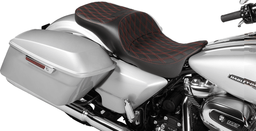 DRAG SPECIALTIES SEATS 0801-1982 Extended Reach Freedom Seat - Vinyl - Double Diamond - Red Stitch - FLT/FLH '09-'25 — image 3 of 4