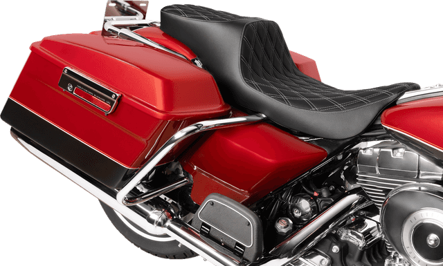 DRAG SPECIALTIES SEATS 0801-1997 Predator 2-Up Seat - Vinyl - Double Diamond - Silver Stitching- w/o Backrest - FL '97-'07 — image 3 of 4