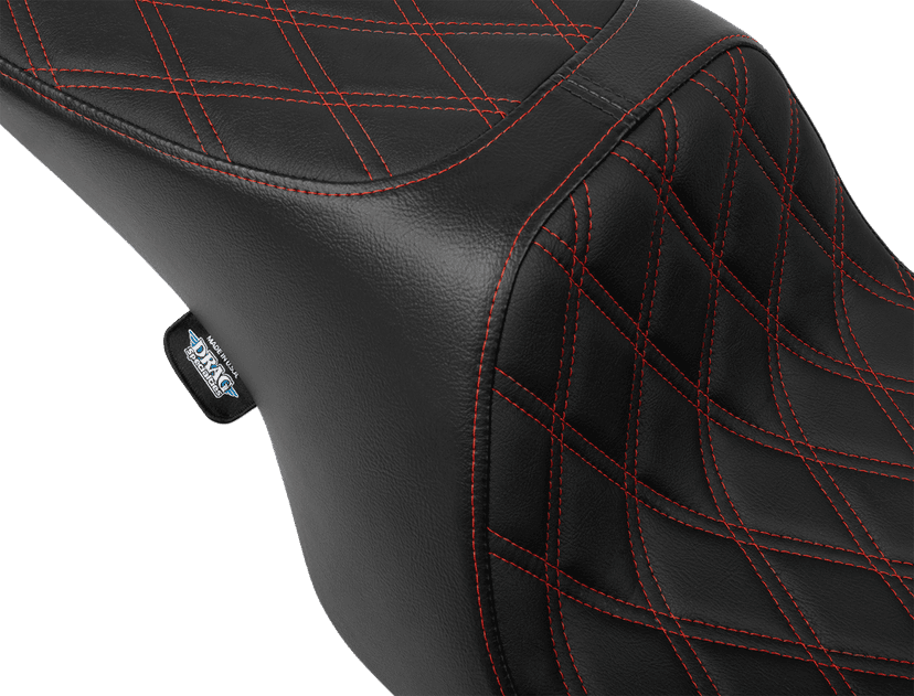 DRAG SPECIALTIES SEATS 0801-1998 Predator 2-Up Seat - Vinyl - Double Diamond - Red Stitching - w/o Backrest - FL '97-'07 — image 2 of 4