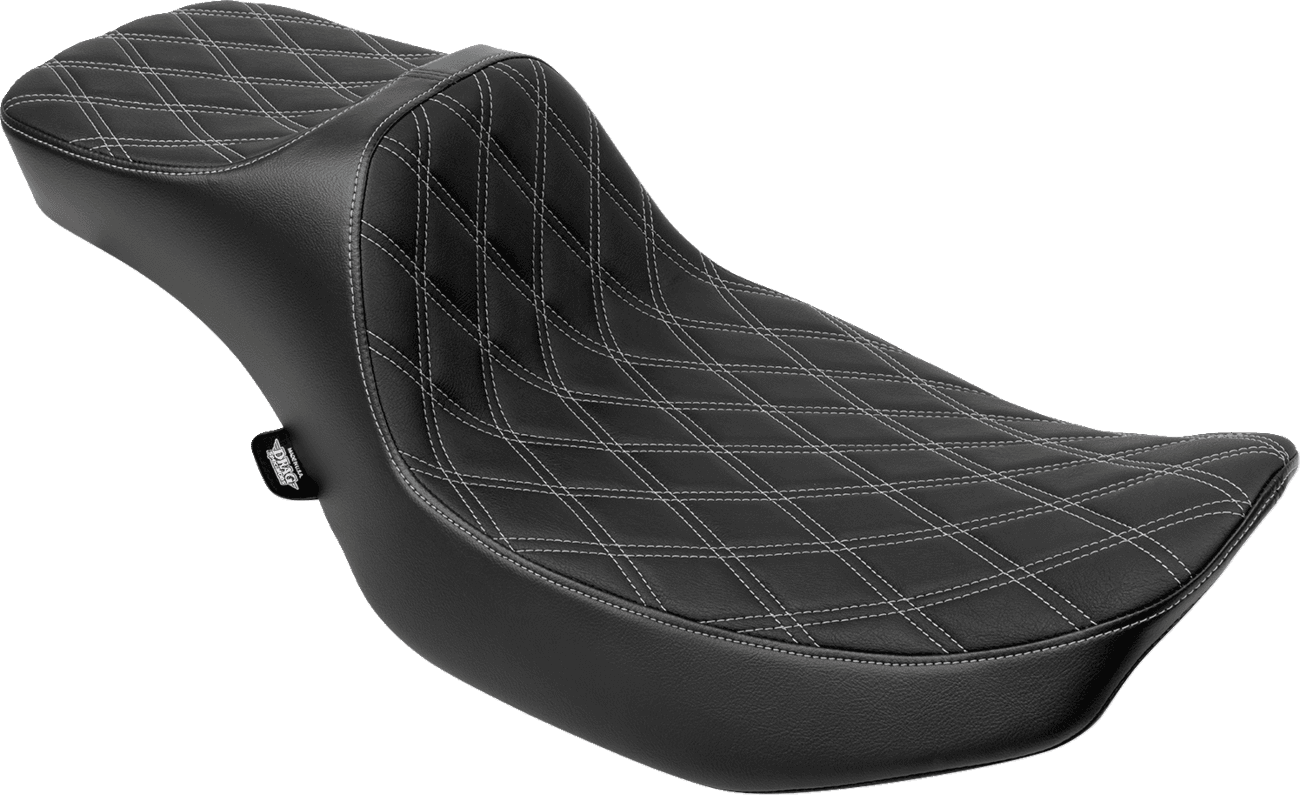 DRAG SPECIALTIES SEATS 0801-2035 Extended Reach Predator III Seat - Double Diamond - Silver Stitching - Vinyl - FLH/FLT '23-'24