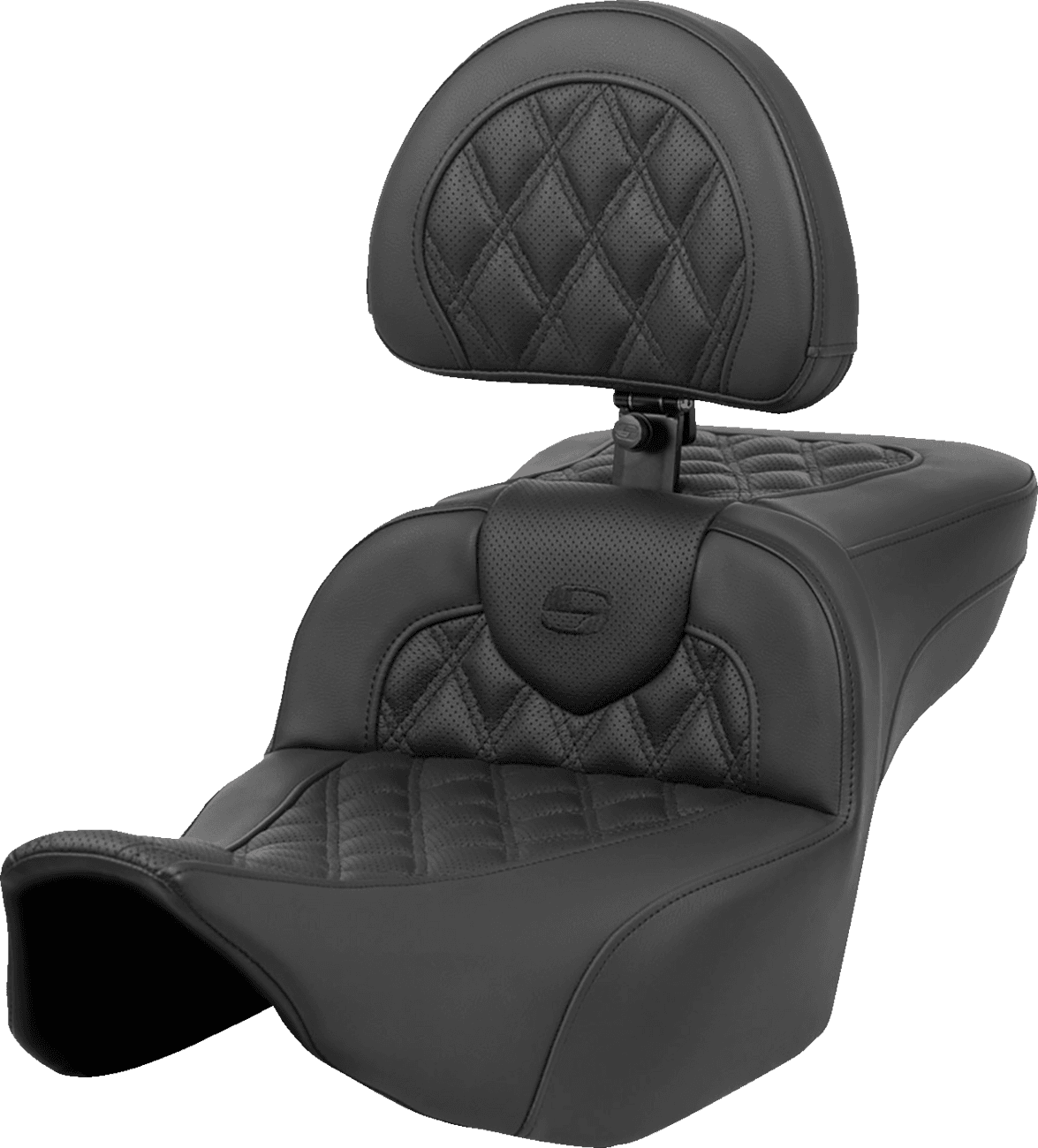 SADDLEMEN 0801-2041 Heated RoadSofa™ Seat - Extended Reach - Lattice Stitch - w/ Backrest - FLT/FLH ’23-‘24