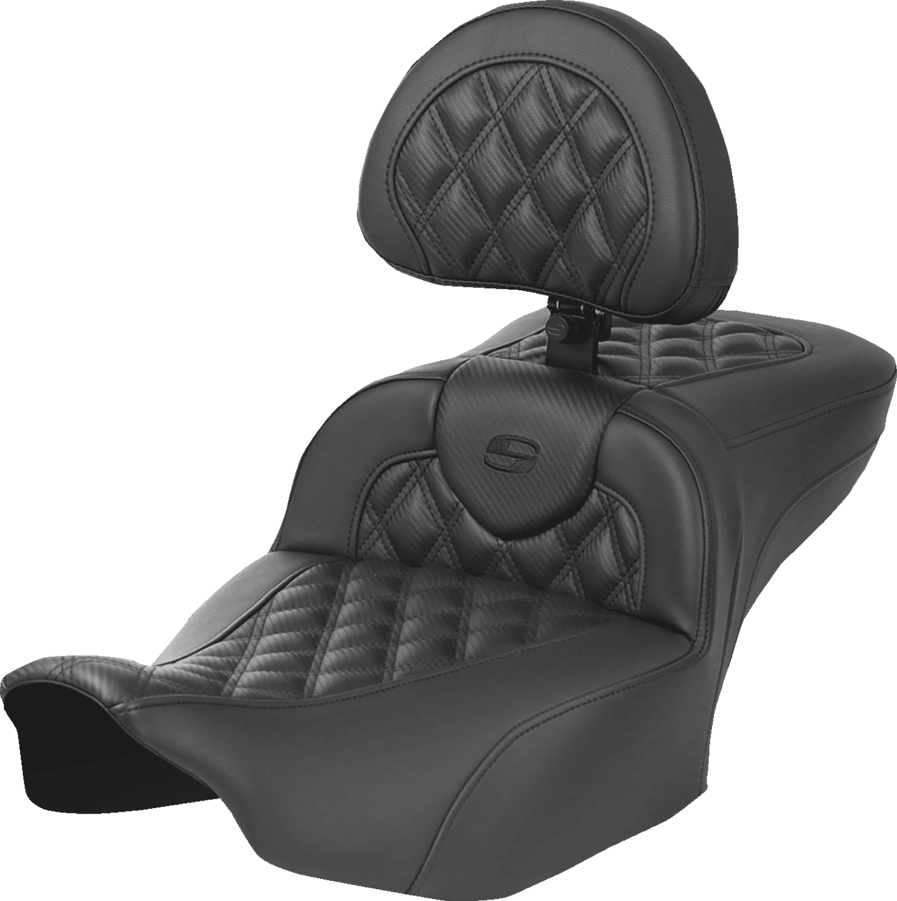 SADDLEMEN 0801-2045 Heated RoadSofa™ Seat - Exended Reach - Lattice Stitch - w/ Backrest - FLT/FLH ’23-‘24