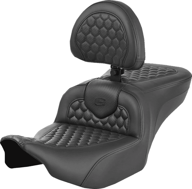 SADDLEMEN 0801-2049 Heated RoadSofa™ Seat - Honeycomb Stitch - w/ Backrest - FLH/FLT '23-'24