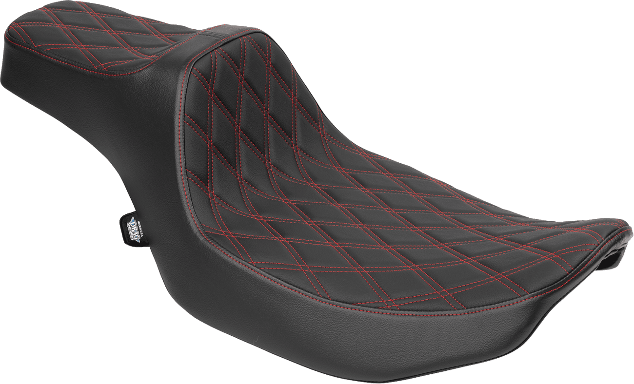 DRAG SPECIALTIES SEATS 0801-2061 Extended Reach Predator III Seat - Vinyl - Red Double Diamond Stitch - FLT/FLH '23-'25