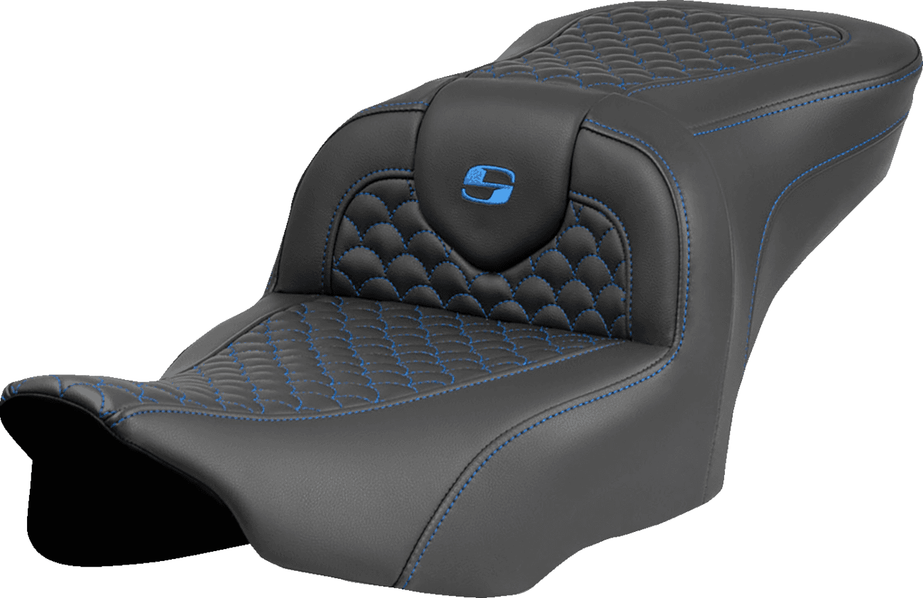 SADDLEMEN 0801-2063 Roadsofa™ Seat - Dragon Scale Stitch - Blue Stitch - w/o Backrest - FLTR/FLHX '23-'24