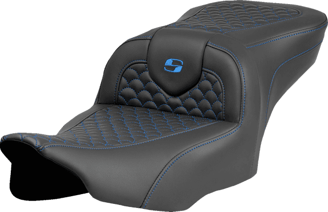 SADDLEMEN 0801-2063 Roadsofa™ Seat - Dragon Scale Stitch - Blue Stitch - w/o Backrest - FLTR/FLHX '23-'24