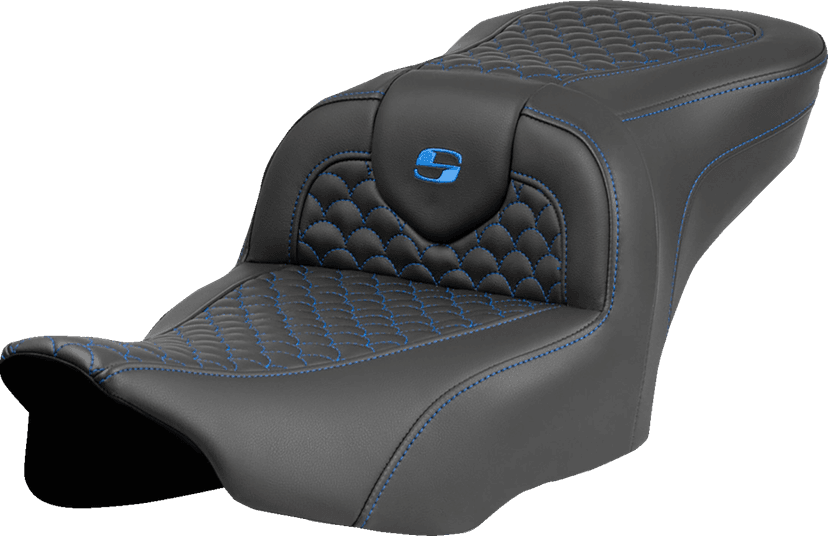 SADDLEMEN 0801-2063 Roadsofa™ Seat - Dragon Scale Stitch - Blue Stitch - w/o Backrest - FLTR/FLHX '23-'24