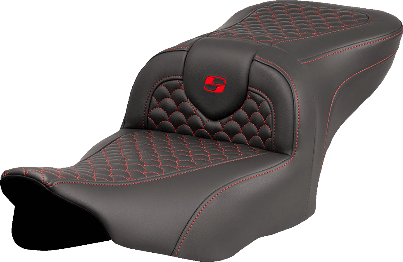 SADDLEMEN 0801-2066 Roadsofa™ Seat - Dragon Scale Stitch - Red Stitch - w/o Backrest - FLTR/FLHX '23-'24