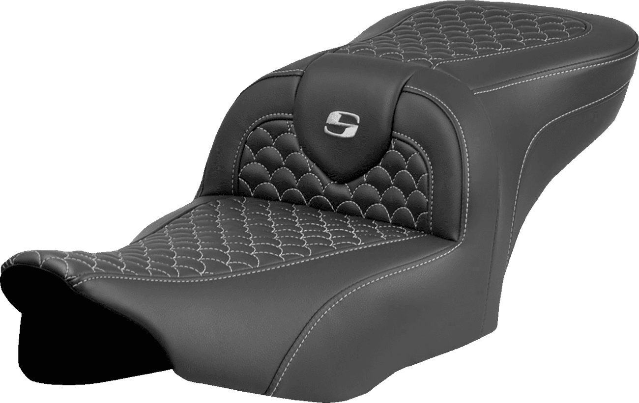 SADDLEMEN 0801-2067 Roadsofa™ Seat - Dragon Scale Stitch - Silver Stitch - w/o Backrest - FLTR/FLHX '23-'24