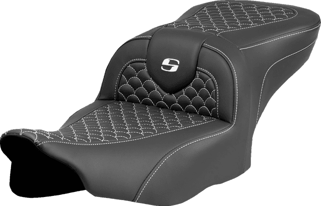 SADDLEMEN 0801-2068 Roadsofa™ Seat - Dragon Scale Stitch - White Stitch - w/o Backrest - FLTR/FLHX '23-'24