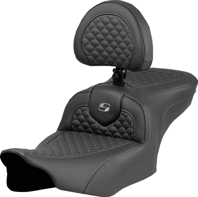 SADDLEMEN 0801-2071 Roadsofa™ Seat - Dragon Scale Stitch - Gray Stitch - w/ Backrest - FLTR/FLHX '23-'24