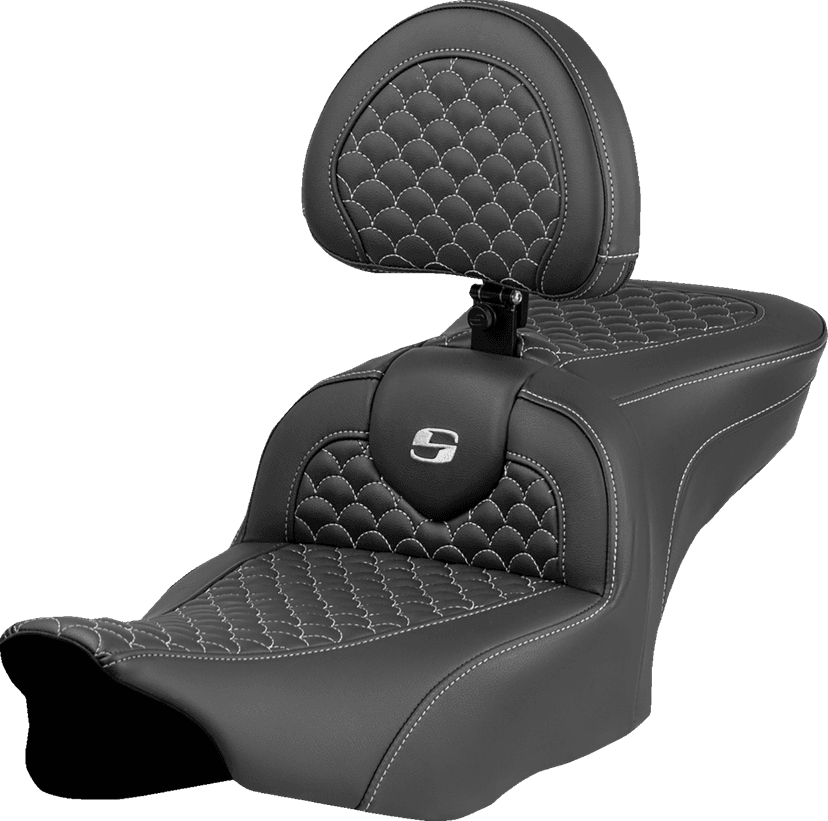 SADDLEMEN 0801-2074 Roadsofa™ Seat - Dragon Scale Stitch - Silver Stitch - w/ Backrest - FLTR/FLHX '23-'24