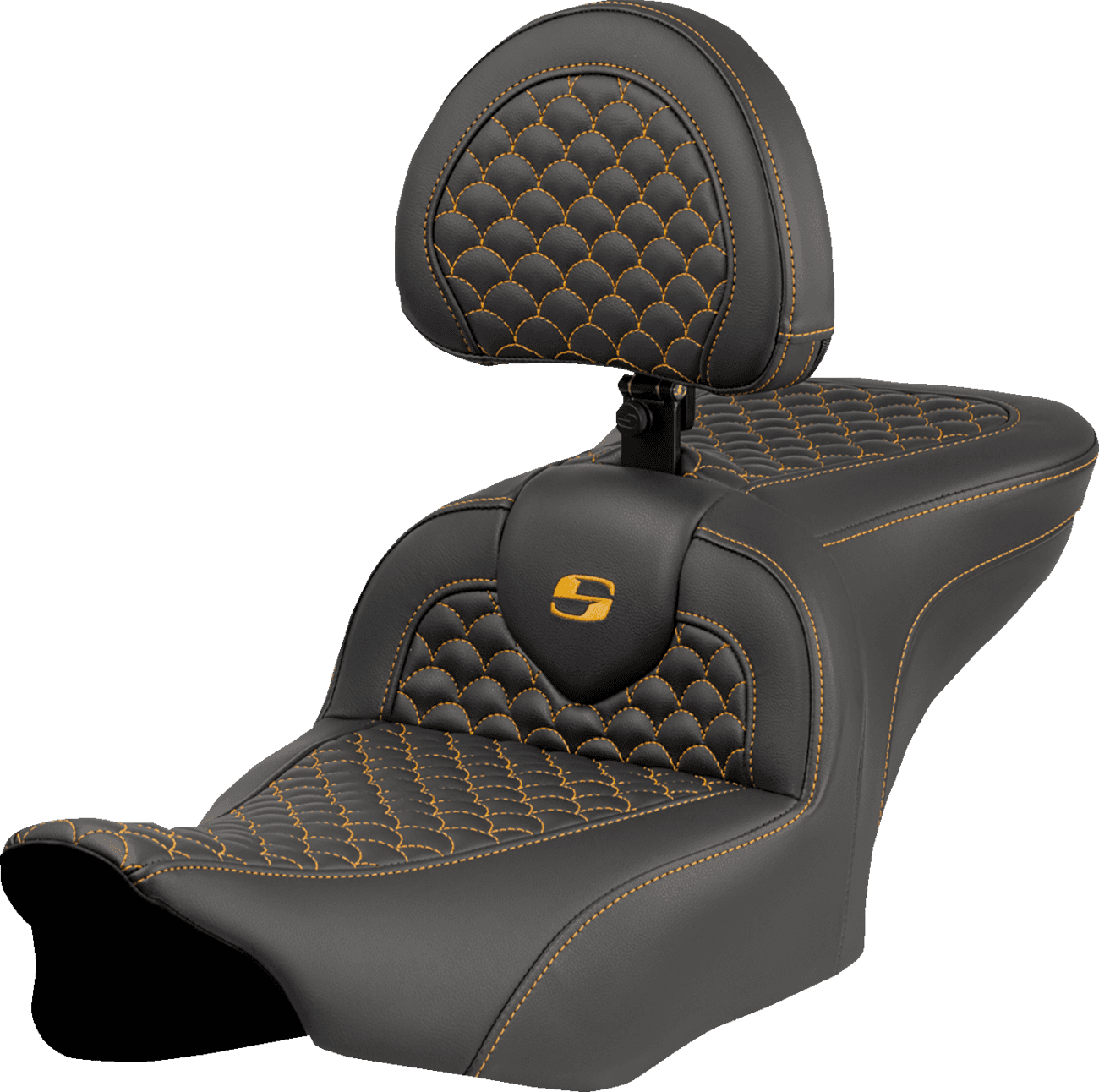 SADDLEMEN 0801-2076 Roadsofa™ Seat - Dragon Scale Stitch - Gold Stitch - w/ Backrest - FLTR/FLHX '23-'24