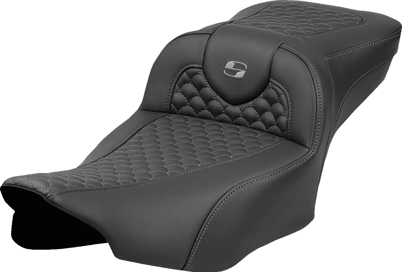 SADDLEMEN 0801-2078 Roadsofa™ Extended Reach Seat - Dragon Scale Stitch - Dark Gray Stitch - w/o Backrest - FL '23-'24