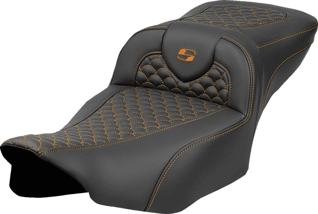 SADDLEMEN 0801-2079 Roadsofa™ Extended Reach Seat - Dragon Scale Stitch - Orange Stitch - w/o Backrest - FLT/FLH '23-'24 — image 1 of 2
