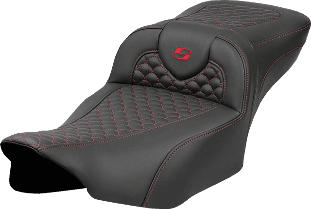 SADDLEMEN 0801-2080 Roadsofa™ Extended Reach Seat - Dragon Scale Stitch - Red Stitch - w/o Backrest - FLTR/FLHX '23-'24 — image 1 of 2