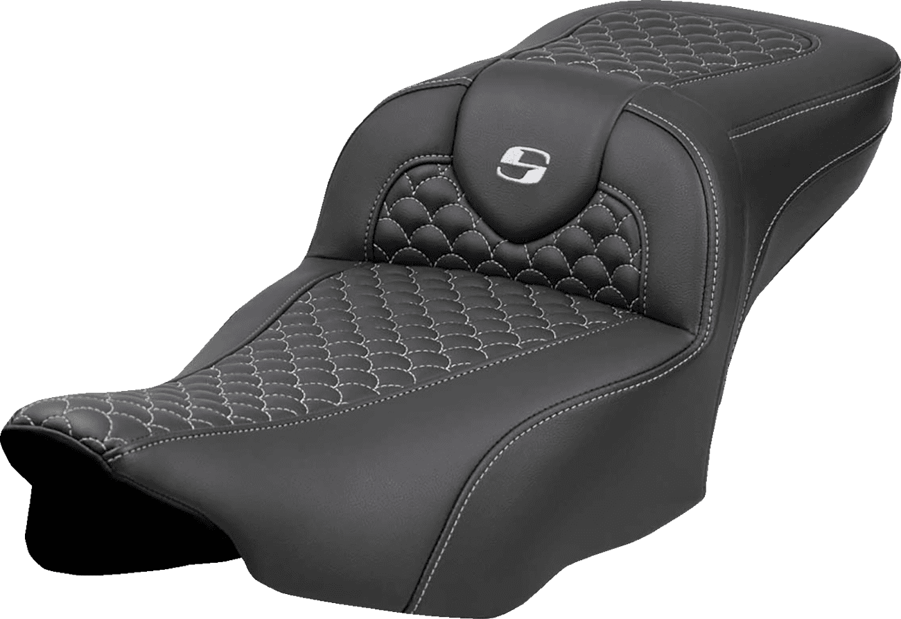 SADDLEMEN 0801-2081 Roadsofa™ Extended Reach Seat - Dragon Scale Stitch - Silver Stitch - w/o Backrest - FLT/FLH '23-'24