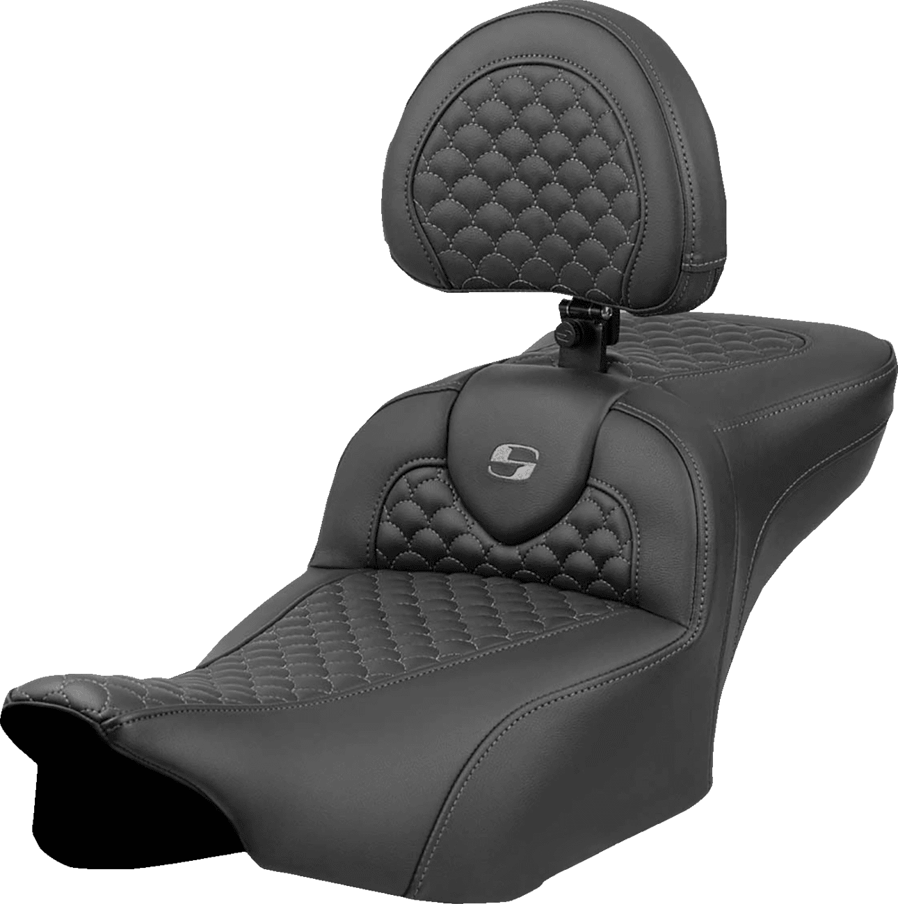 SADDLEMEN 0801-2085 Roadsofa™ Extended Reach Seat - Dragon Scale Stitch - Dark Gray Stitch - w/ Backrest - FL '23-'24