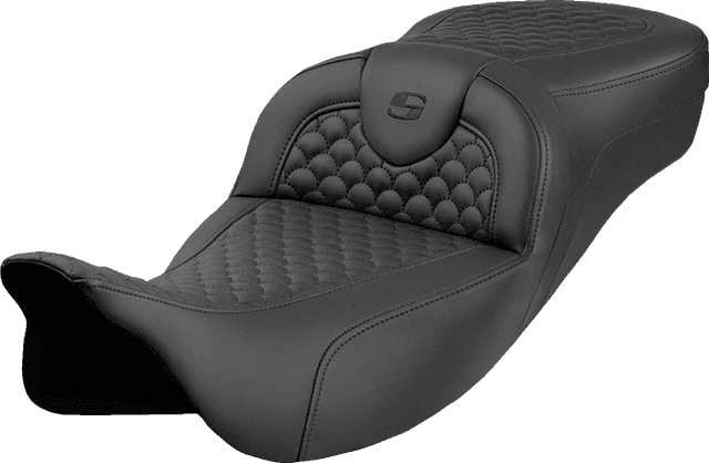 SADDLEMEN 0801-2093 Roadsofa™ Extended Reach Seat - Dragon Scale Stitch - Black Stitch - w/o Backrest - FLH/FLT '08-'24 — image 1 of 2