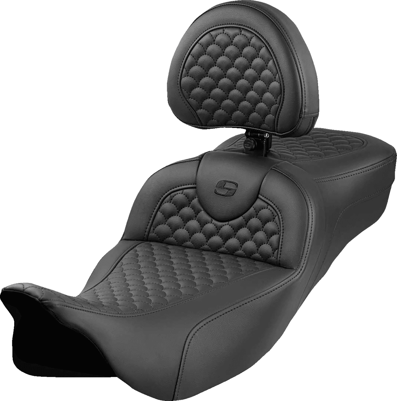 SADDLEMEN 0801-2094 Roadsofa™ Extended Reach Seat - Dragon Scale Stitch - Black Stitch - w/ Backrest - FLH/FLT '08-'24