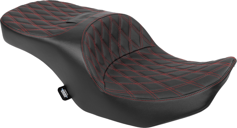 DRAG SPECIALTIES SEATS 0801-2100 Freedom Seat - Black - Vinyl - Red Double Diamond Stitch - FLT/FLH '23-'25 — image 1 of 4