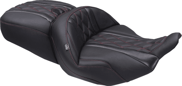 MUSTANG 0801-2128 Deluxe One-Piece, 2-Up Seat - Diamond - Dark Cherry Stitch - FLT/FLH '23-'25