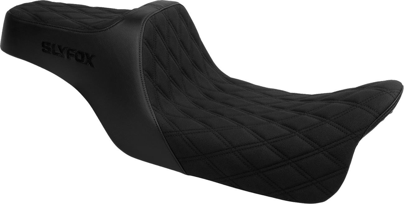 SLYFOX 08012152 High Noon Seat - Double Diamond - Black Logo - Black Stitch - FLH/FLT '08-'25