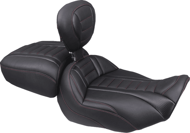 MUSTANG 0801-2160 Deluxe Touring Solo Seat - w/ Backrest - Dark Cherry Stitch - FLT/FLH '23-'25 — image 1 of 2