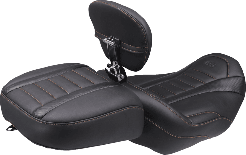MUSTANG 0801-2161 Deluxe Touring Solo Seat - w/ Backrest - Mandarin Orange Stitch - FLT/FLH '23-'25 — image 2 of 2