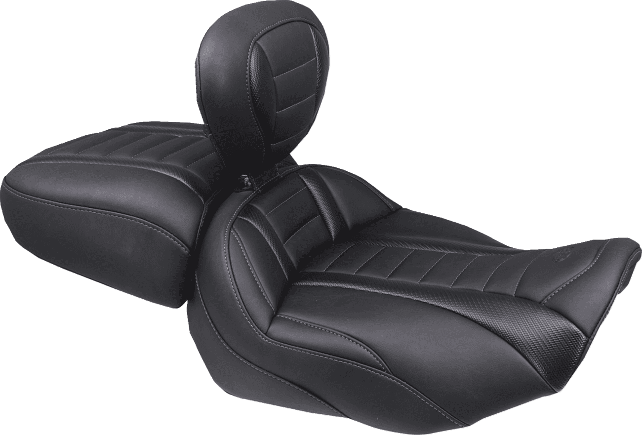 MUSTANG 0801-2162 Deluxe Touring Solo Seat - w/ Backrest - Sky Blue Stitch - FLT/FLH '23-'25
