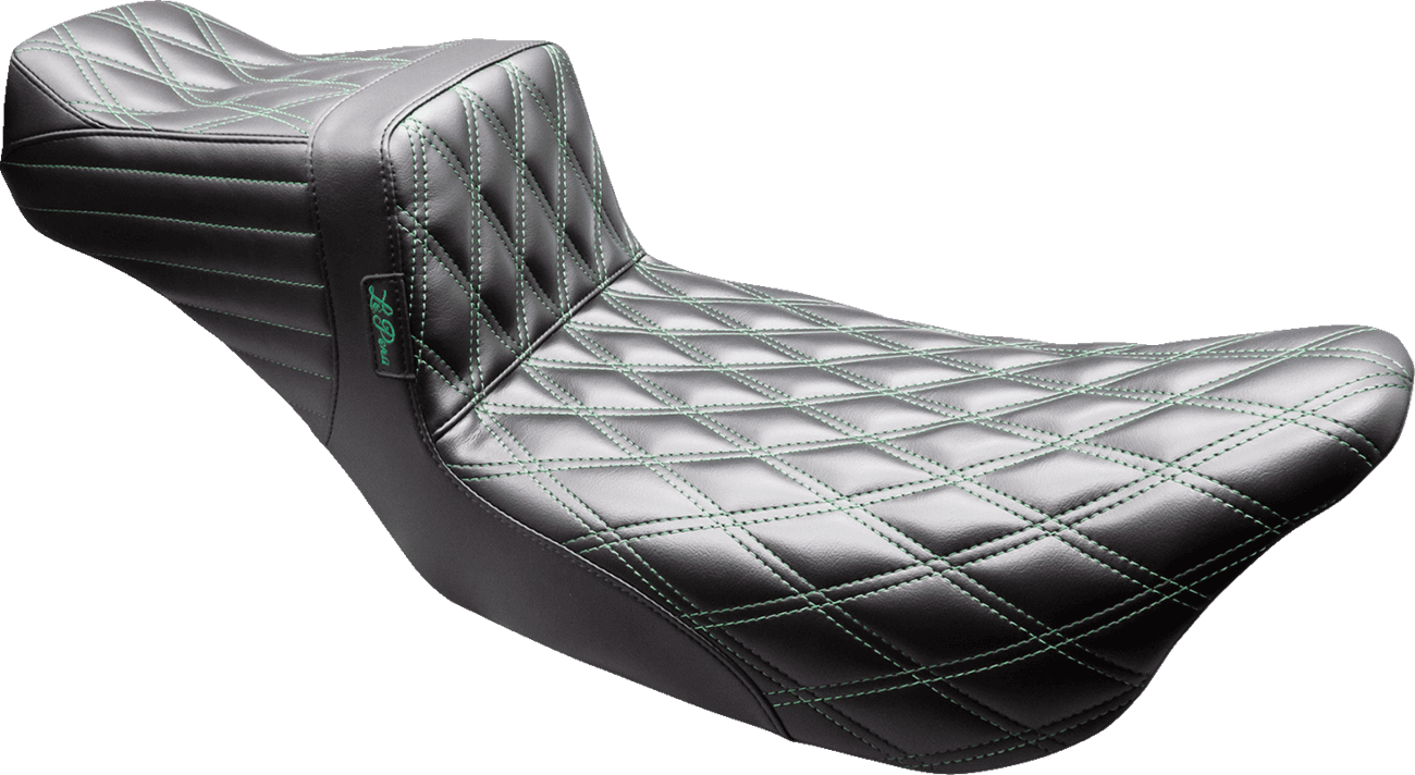 LE PERA 0801-2177 Tailwhip Daddy Long Legs Seat - Black - Green Double Diamond Stitch - FLT/FLH '08-'23
