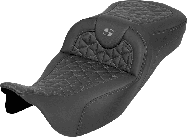 SADDLEMEN 0801-2192 RoadSofa™ Tri Gripper Seat - Extended Reach - Gray Stitch - w/o Backrest - FLH/FLT '08-'25