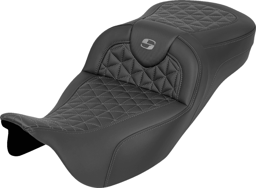 SADDLEMEN 0801-2192 RoadSofa™ Tri Gripper Seat - Extended Reach - Gray Stitch - w/o Backrest - FLH/FLT '08-'25
