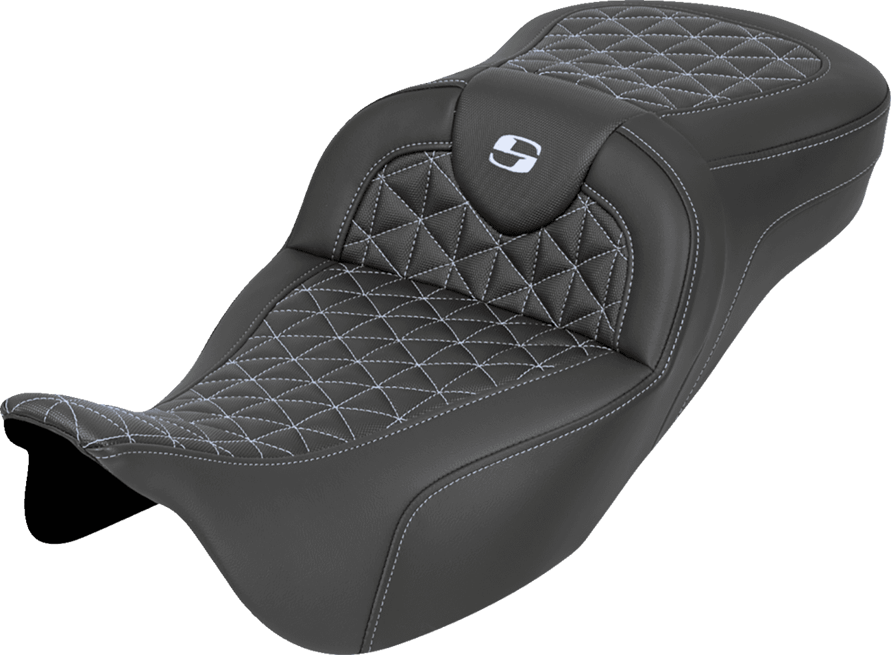 SADDLEMEN 0801-2195 RoadSofa™ Tri Gripper Seat - Extended Reach - Silver Stitch - w/o Backrest - FLH/FLT '08-'25