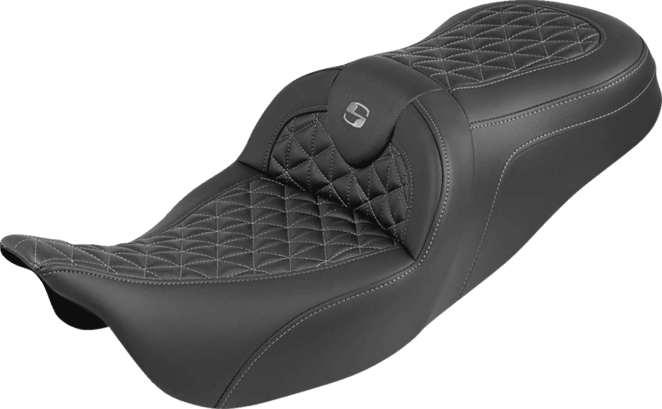 SADDLEMEN 0801-2199 RoadSofa™ Tri Gripper Seat - Standard Reach - Gray Stitch - w/o Backrest - FLH/FLT '08-'25