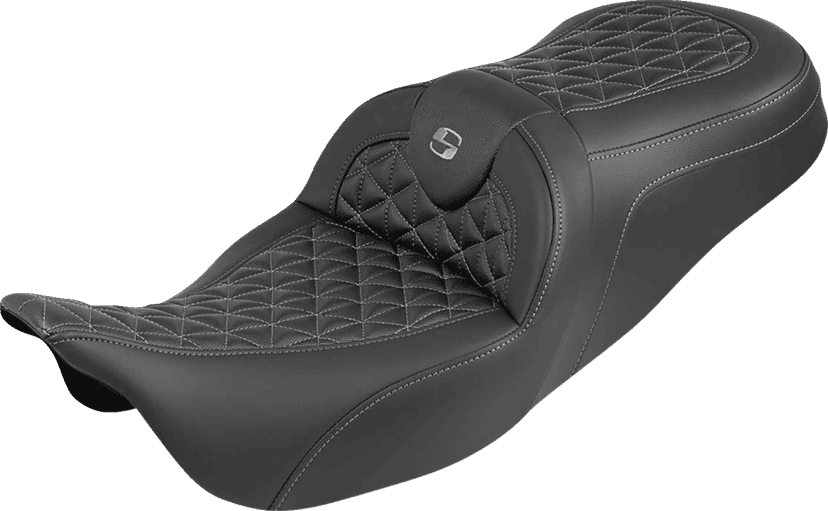 SADDLEMEN 0801-2199 RoadSofa™ Tri Gripper Seat - Standard Reach - Gray Stitch - w/o Backrest - FLH/FLT '08-'25