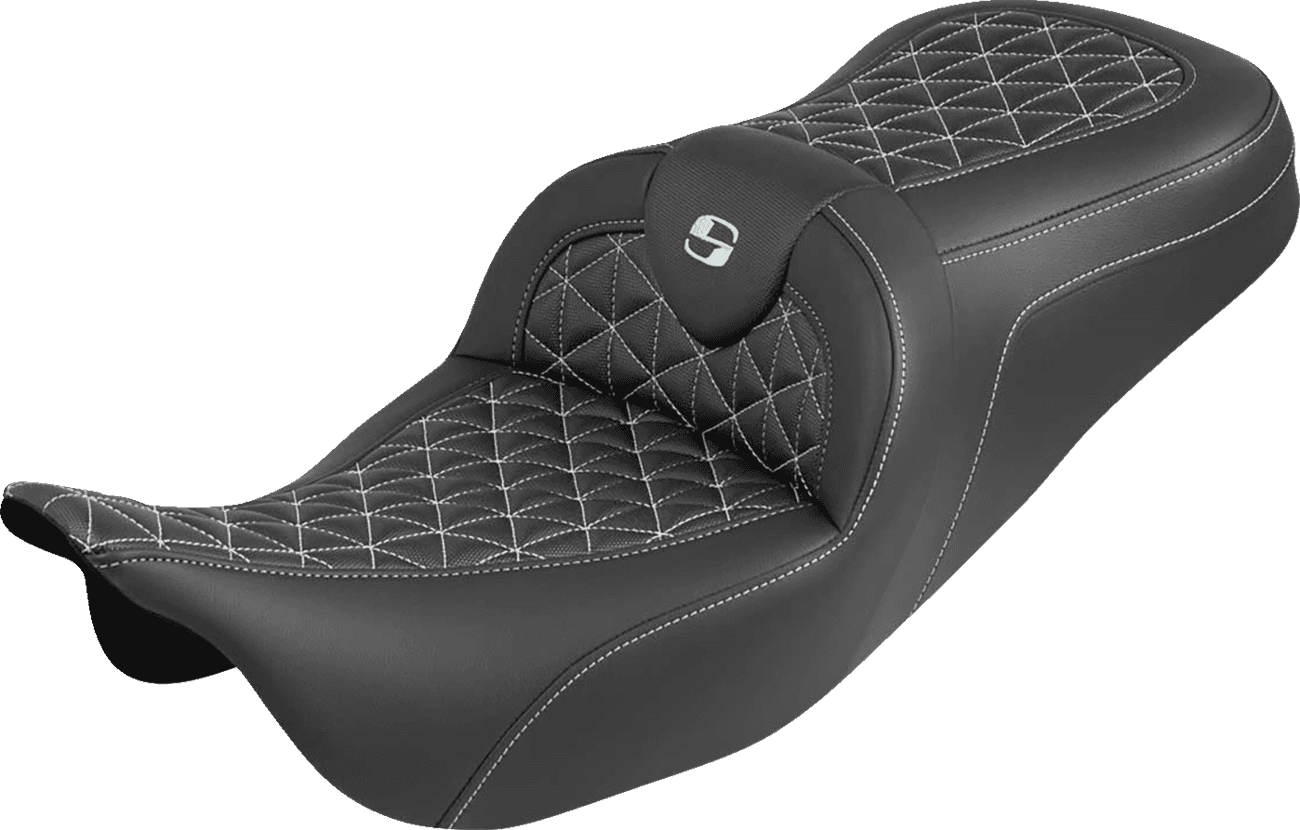 SADDLEMEN 0801-2202 RoadSofa™ Tri Gripper Seat - Standard Reach - Silver Stitch - w/o Backrest - FLH/FLT '08-'25