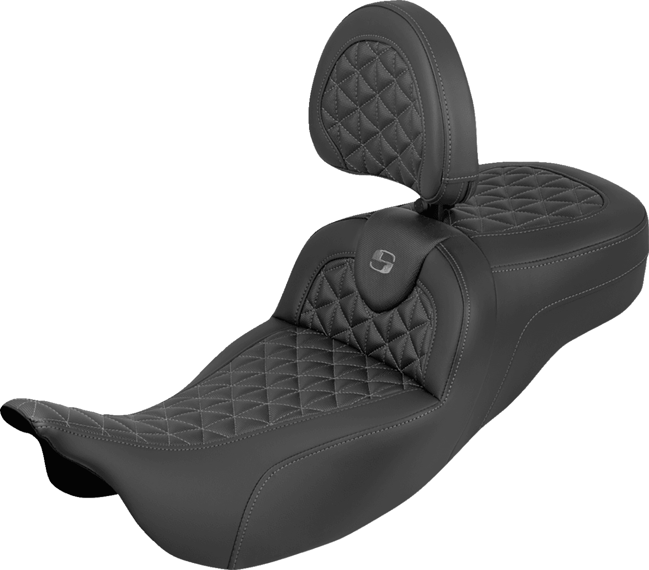 SADDLEMEN 0801-2206 RoadSofa™ Tri Gripper Seat - Extended Reach - Gray Stitch - w/ Backrest - FLH/FLT '08-'25
