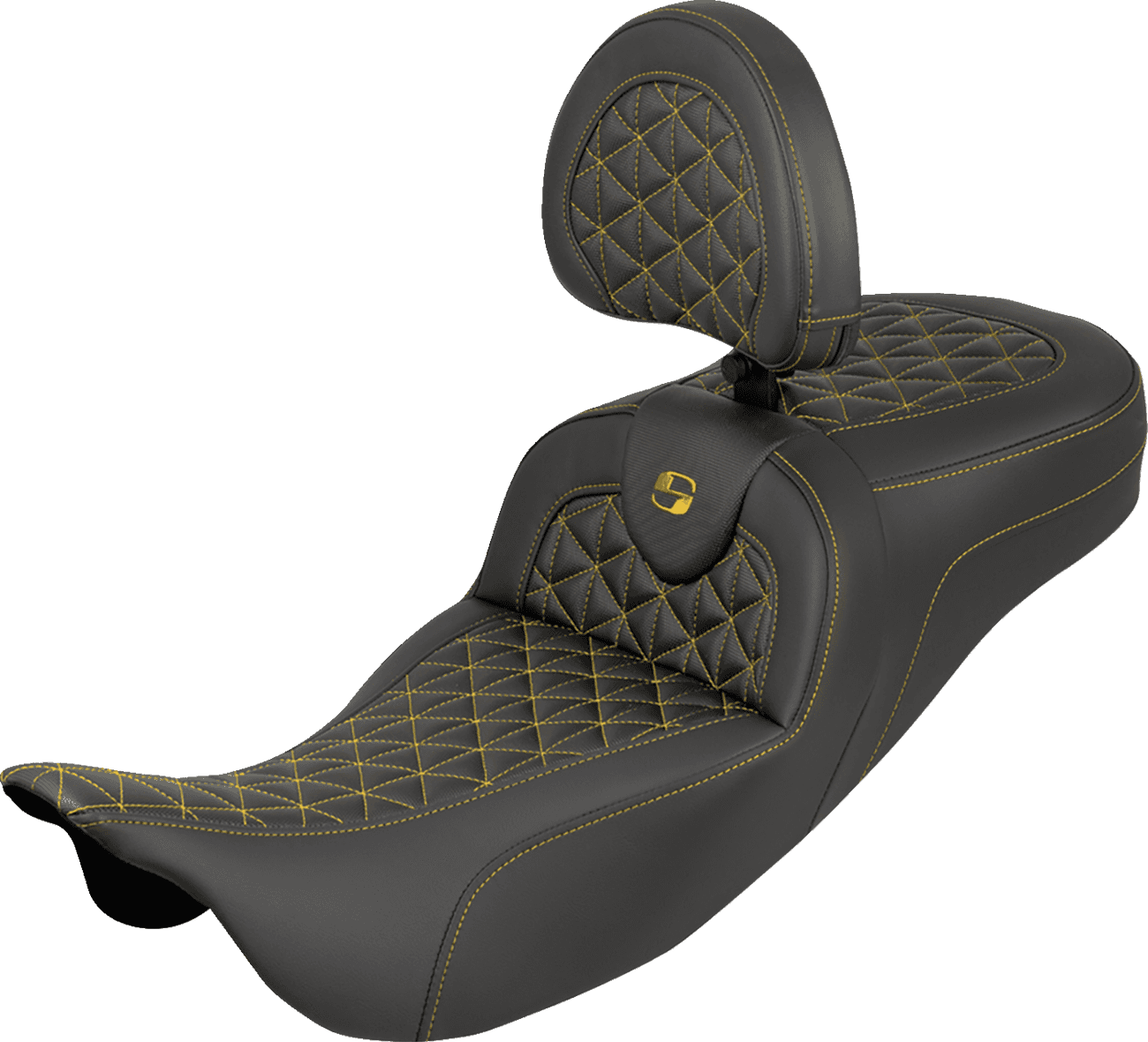 SADDLEMEN 0801-2211 RoadSofa™ Tri Gripper Seat - Standard Reach - Gold Stitch - w/ Backrest - FLH/FLT '08-'25