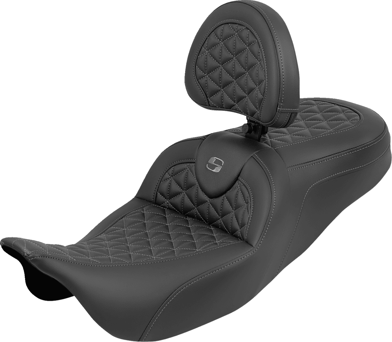 SADDLEMEN 0801-2213 RoadSofa™ Tri Gripper Seat - Standard Reach - Gray Stitch - w/ Backrest - FLH/FLT '08-'25