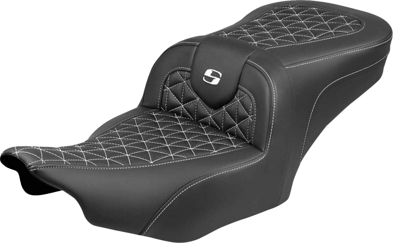 SADDLEMEN 0801-2224 Roadsofa™ Seat - without Backrest - White Stitch - FLH/FLT '23-'25