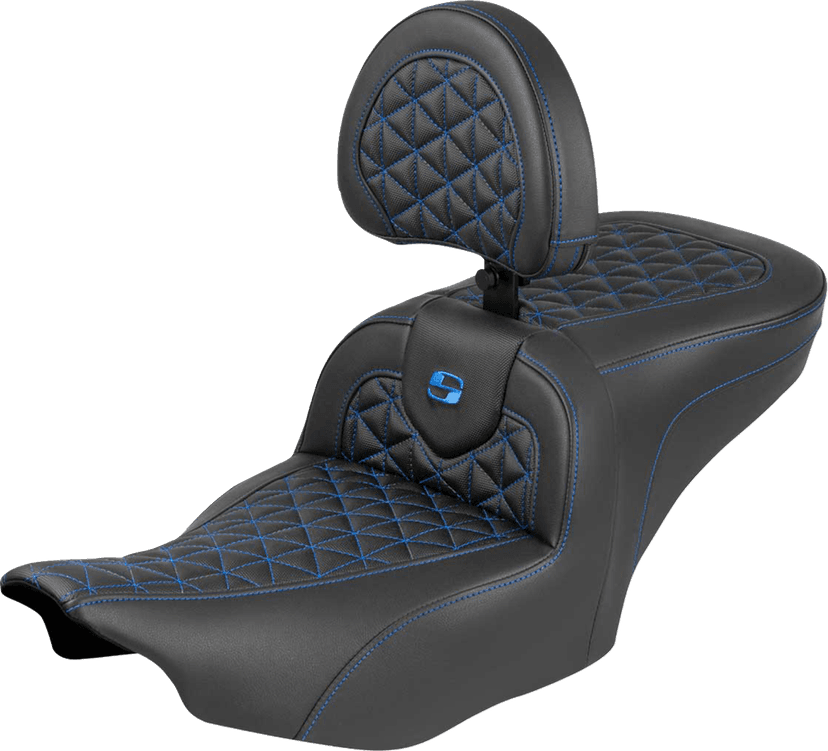 SADDLEMEN 0801-2226 Roadsofa™ Seat - with Backrest - Blue Stitch - FLH/FLT '23-'25