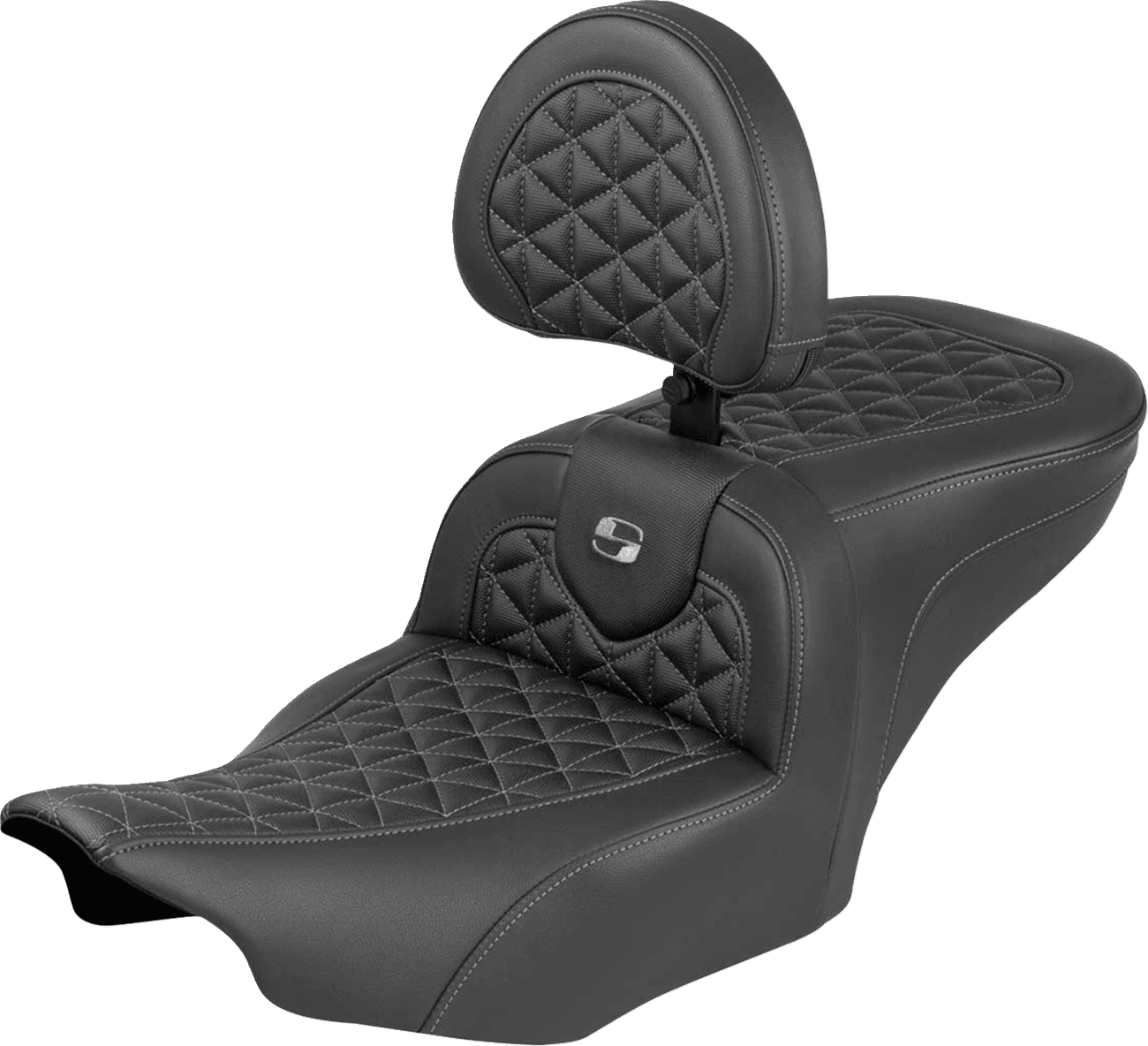 SADDLEMEN 0801-2227 Roadsofa™ Seat - with Backrest - Gray Stitch - FLH/FLT '23-'25