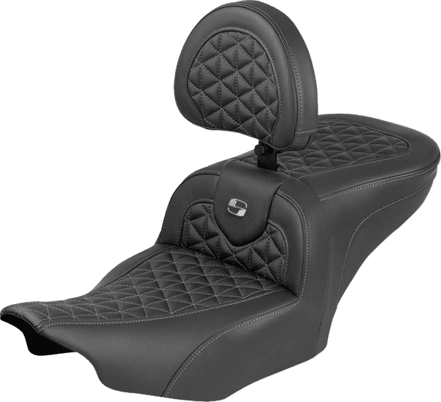 SADDLEMEN 0801-2227 Roadsofa™ Seat - with Backrest - Gray Stitch - FLH/FLT '23-'25