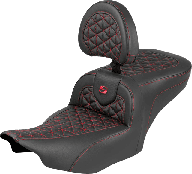 SADDLEMEN 0801-2229 Roadsofa™ Seat - with Backrest - Red Stitch - FLH/FLT '23-'25
